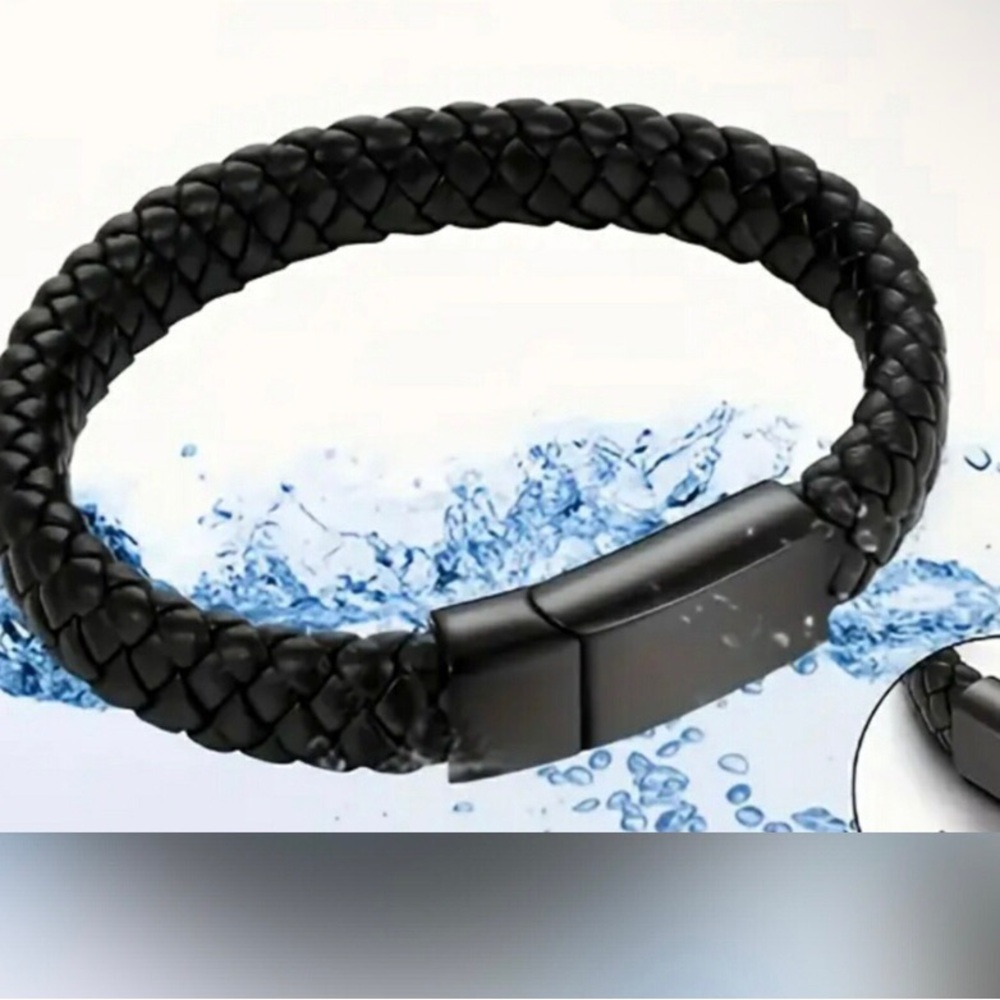 Mens Braided Genuine Leather Bracelet Black Magnetic Buckle 8.2 Inch‎ Cord Wrap - Picture 2 of 3